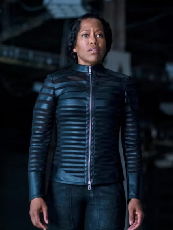 Regina King Watchmen Black Stripes Leather Jacket