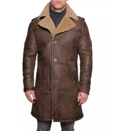 Reilly Suede Leather Fur Collar Brown Trench Coat