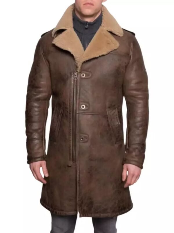 Reilly Suede Leather Fur Collar Brown Trench Coat