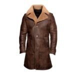 Reilly Suede Leather Fur Collar Brown Trench Coat