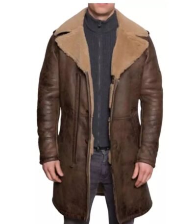 Reilly Suede Leather Fur Collar Brown Trench Coat