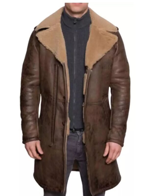 Reilly Suede Leather Fur Collar Brown Trench Coat
