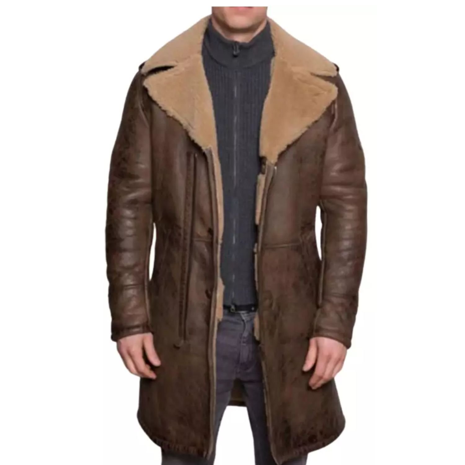 Reilly Suede Leather Fur Collar Brown Trench Coat Reilly Suede Leather Fur Collar Brown Trench Coat