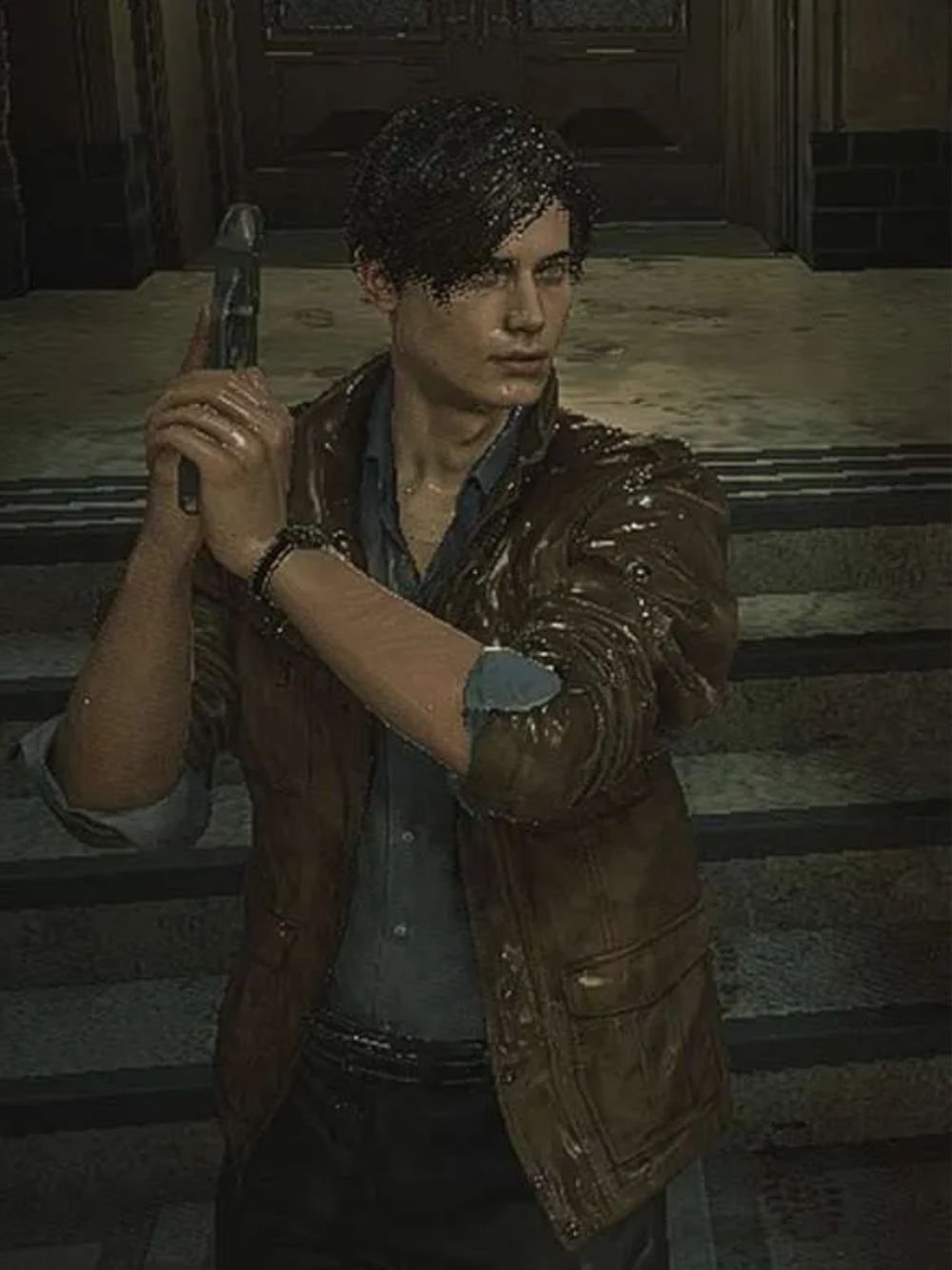 Resident Evil 2 Leon Scott Kennedy Brown Leather Jacket Resident Evil 2 Leon Scott Kennedy Brown Leather Jacket