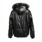 Reversible Black Leather Fox Fur Bomber Hood Jacket