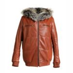 Reversible Fox Brown Leather Hooded Bomber Jacket