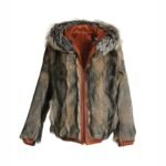 Reversible Fox Brown Leather Hooded Bomber Jacket