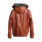 Reversible Fox Brown Leather Hooded Bomber Jacket