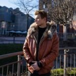 Reversible Fox Brown Leather Hooded Bomber Jacket