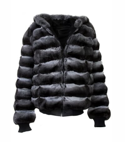 Reversible Hooded Chinchilla Leather Bomber Jacket