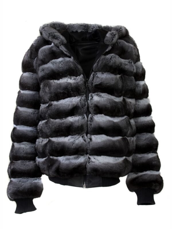 Reversible Hooded Chinchilla Leather Bomber Jacket