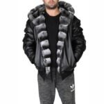 Reversible Hooded Chinchilla Leather Bomber Jacket