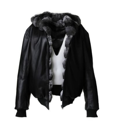 Reversible Hooded Chinchilla Leather Bomber Jacket