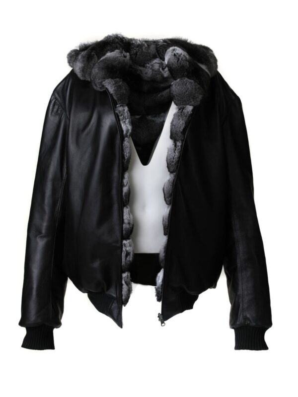 Reversible Hooded Chinchilla Leather Bomber Jacket