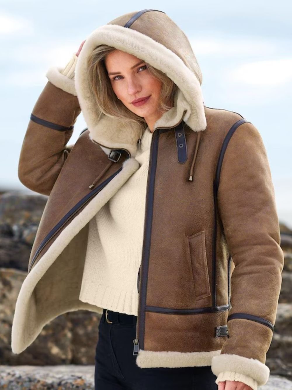 Richard Coffee Brown Shearling Parka Hooded Coat Richard Coffee Brown Shearling Parka Hooded Coat