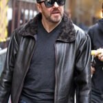 Ricky Gervais After Life Black Fur Collar Jacket