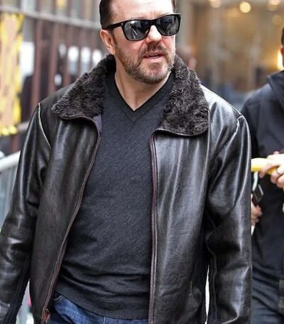Ricky Gervais After Life Black Fur Collar Jacket