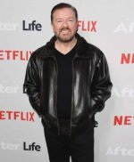 Ricky Gervais After Life Black Fur Collar Jacket