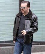 Ricky Gervais After Life Black Fur Collar Jacket