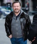 Ricky Gervais After Life Black Fur Collar Jacket