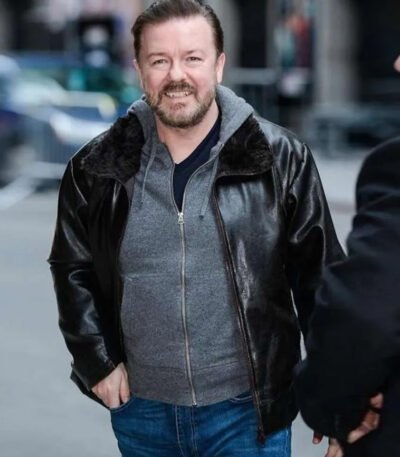 Ricky Gervais After Life Black Fur Collar Jacket