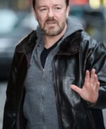 Ricky Gervais After Life Black Fur Collar Jacket