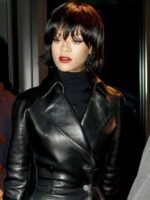 Rihanna Genuine Leather Black Coat