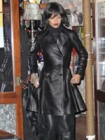 Rihanna Genuine Leather Black Coat