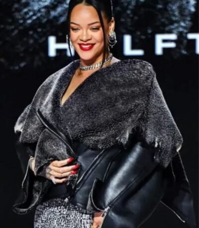 Rihanna Halftime Show 2023 Fur Leather Jacket