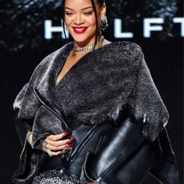 Rihanna Halftime Show 2023 Fur Leather Jacket