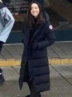 Riley Johnson Happiest Season Black Puffer Hooded Coat