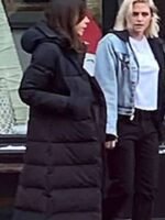 Riley Johnson Happiest Season Black Puffer Hooded Coat