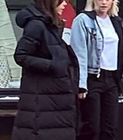 Riley Johnson Happiest Season Black Puffer Hooded Coat