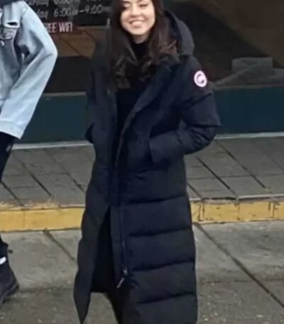 Riley Johnson Happiest Season Black Puffer Hooded Coat