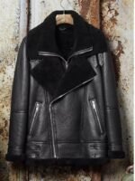Rogers Double Collar Biker Aviator Black Leather Jacket