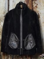 Rogers Double Collar Biker Aviator Black Leather Jacket