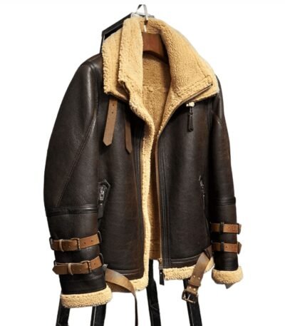 Ronald Double Belted Cuffs Collar Brown Shearling Jacket