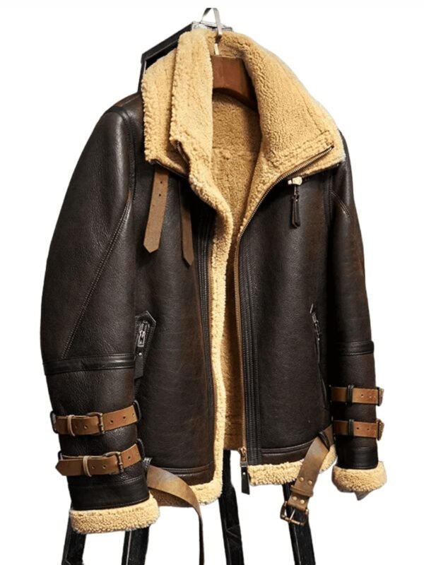 Ronald Double Belted Cuffs Collar Brown Shearling Jacket