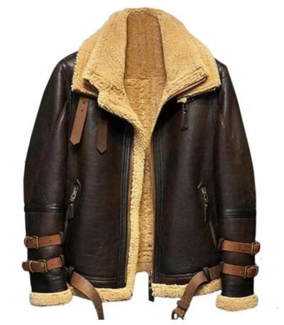 Ronald Double Belted Cuffs Collar Brown Shearling Jacket