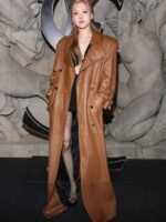Rosé Chocolate Leather Trench Coat