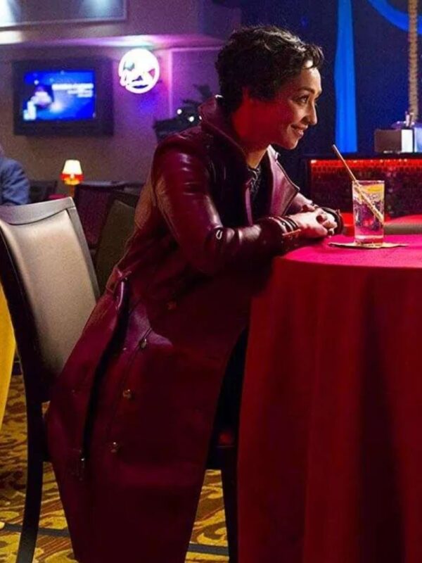 Ruth Negga Preacher Maroon Leather Coat