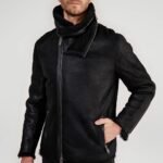 Ryan Black Asymmetrical Zipper Shearling Jacket