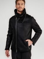 Ryan Black Asymmetrical Zipper Shearling Jacket