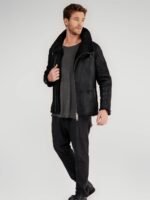 Ryan Black Asymmetrical Zipper Shearling Jacket