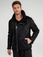 Ryan Black Asymmetrical Zipper Shearling Jacket