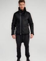 Ryan Black Asymmetrical Zipper Shearling Jacket