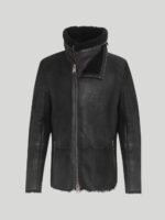 Ryan Black Asymmetrical Zipper Shearling Jacket