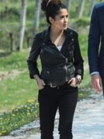 Salma Hayek The Hitman's Wife's Bodyguard Leather Black Jacket