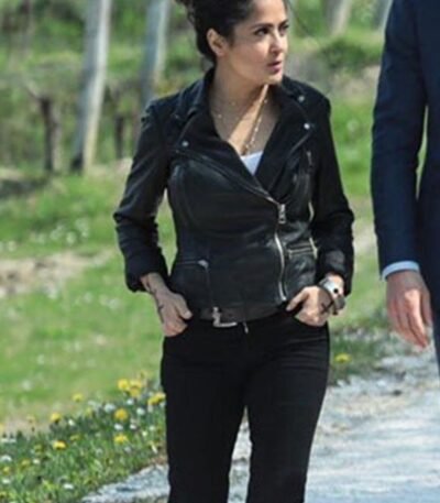 Salma Hayek The Hitman's Wife's Bodyguard Leather Black Jacket
