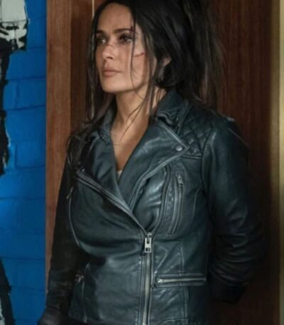 Salma Hayek The Hitman's Wife's Bodyguard Leather Black Jacket